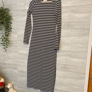 Black and White Striped Long Sleeve Dress